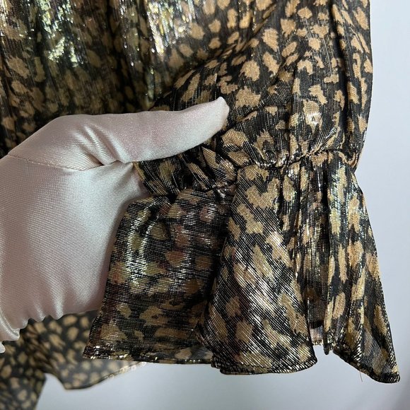 NWT alice + olivia SILK Blend‎ Leopard Print V neck Ruffle Trim Blouse SMALL - Picture 13 of 15